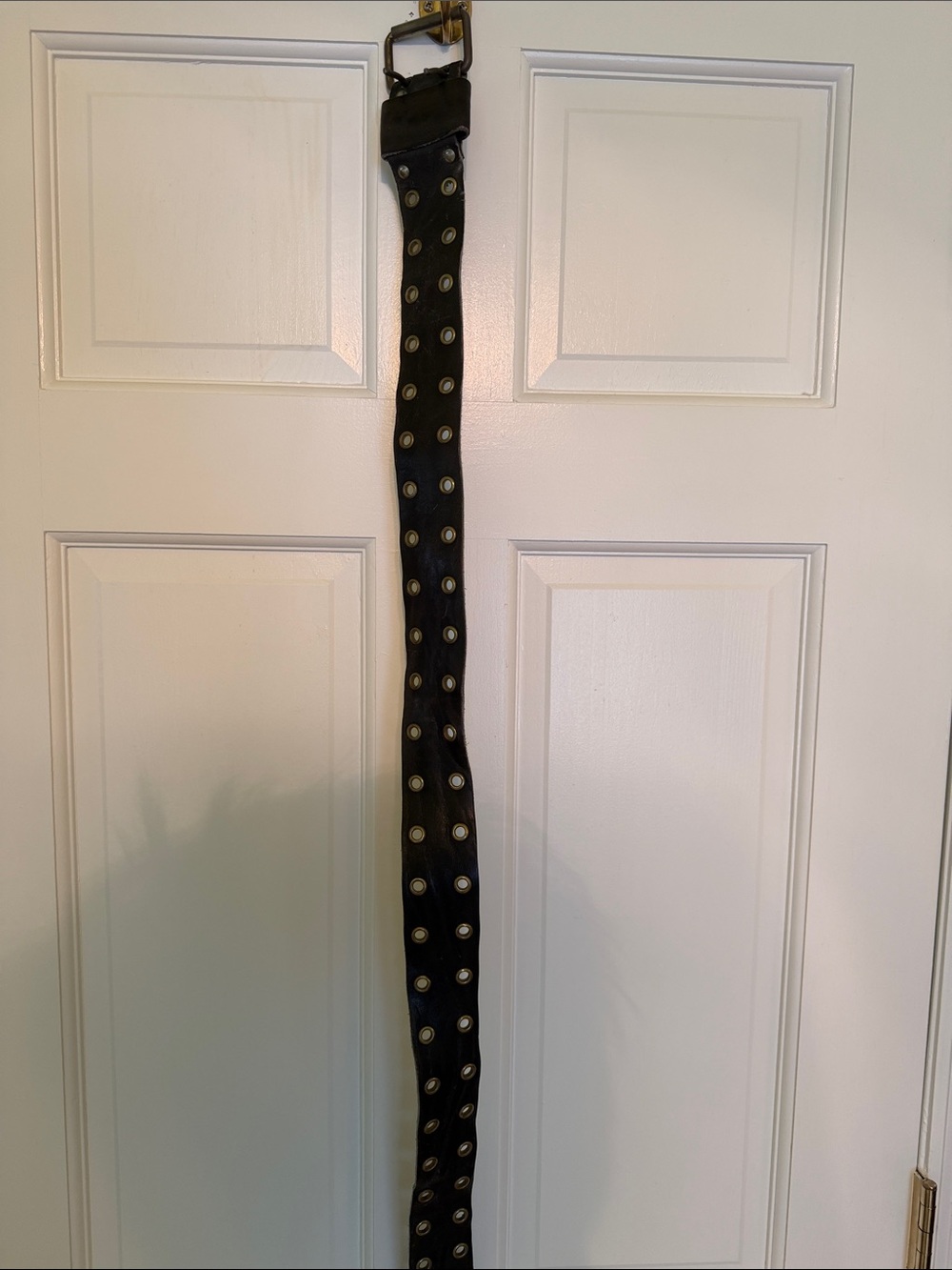 Vintage Boho Wide Black Leather Belt with Grommets